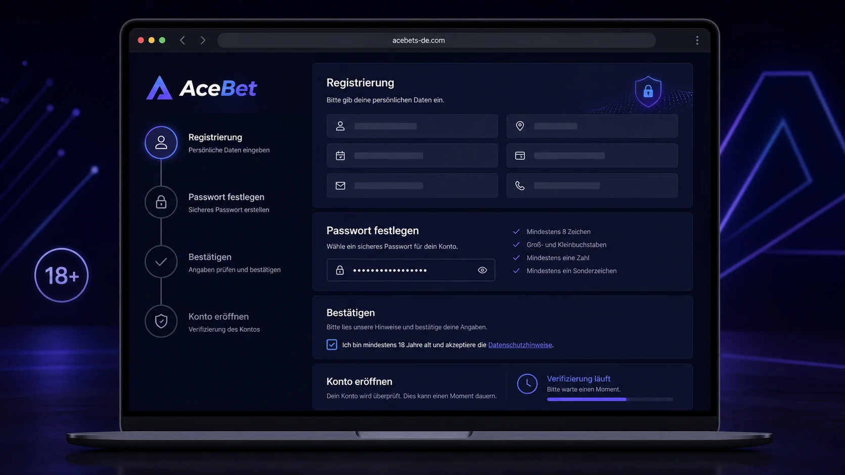 AceBet Registrierung und Kontoeröffnung