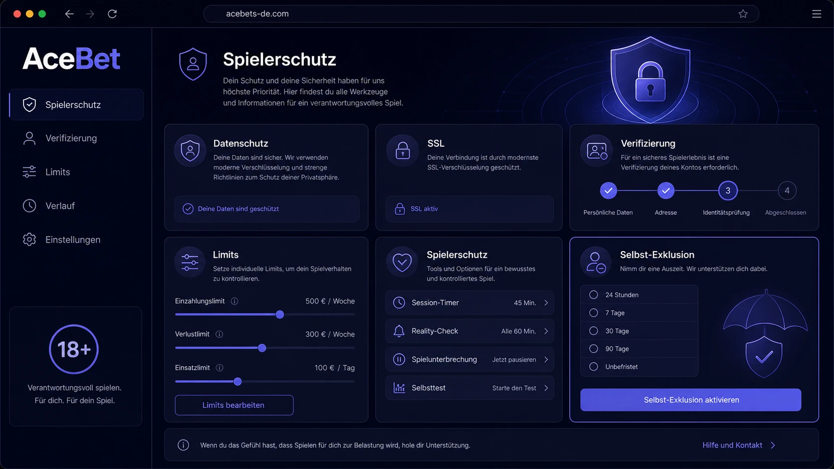 Sicherheit, Datenschutz und Spielerschutz